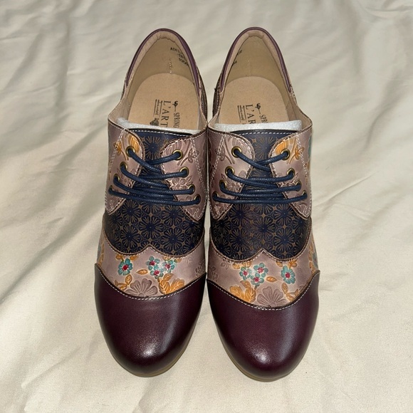 L'ATISTE Adel Vice Fleur Heeled Oxfords Dark Plum - Picture 6 of 11